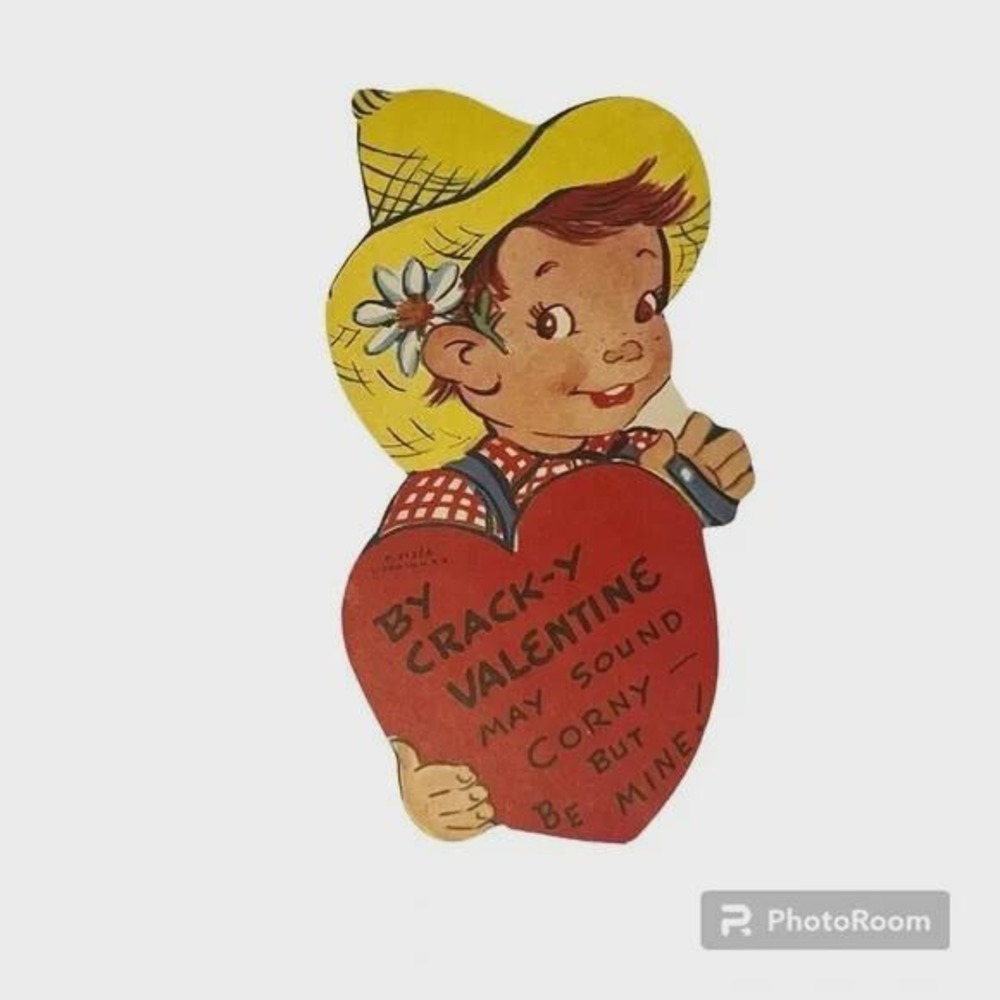 Vintage Valentines Card By Crack-y Valentine May Sound Corny But Be Mine Unused